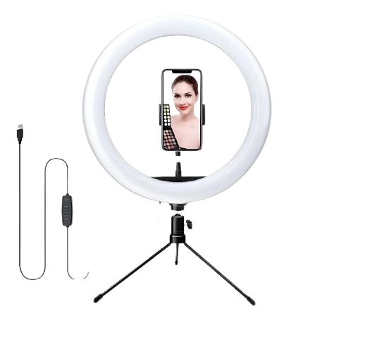 Aro de Luz LED Portátil 10’’ con Trípode y 3 Tonos de Luz
