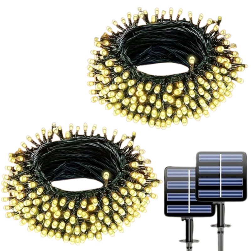 Luces Solares LED ELECGO 2x10M, Blanco Cálido, 8 Modos, IP65 Impermeable