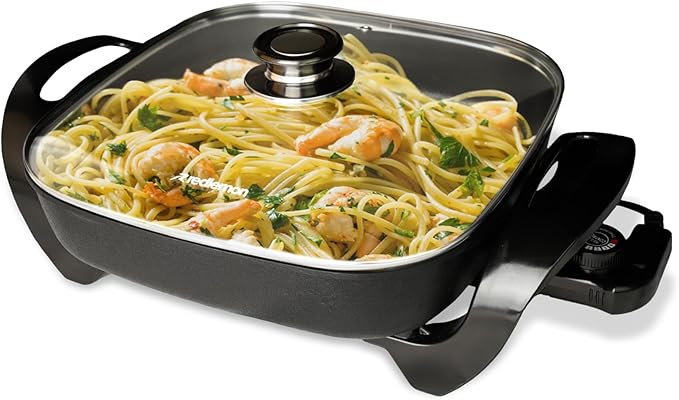 Sartén Eléctrico Antiadherente 4.5L con Tapa de Vidrio y Control de Temperatura, Redlemon