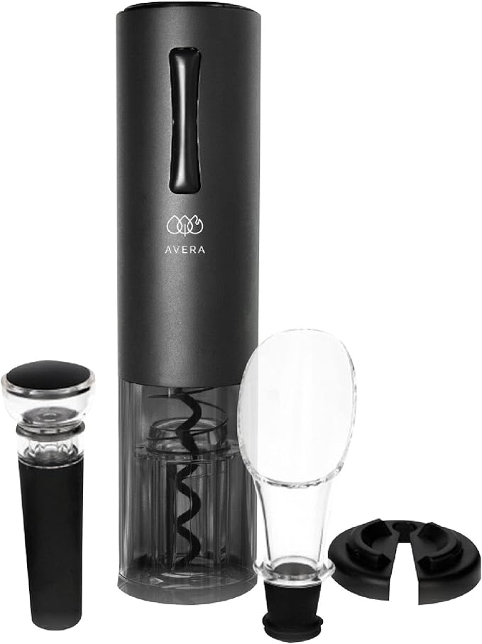 Sacacorchos Eléctrico Recargable AVERA con 3 Accesorios, Profesional e Inalámbrico para Vino
