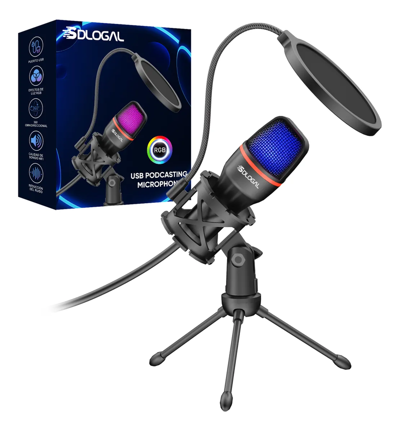 Micrófono De Condensador USB Gamer Con Luces RGB