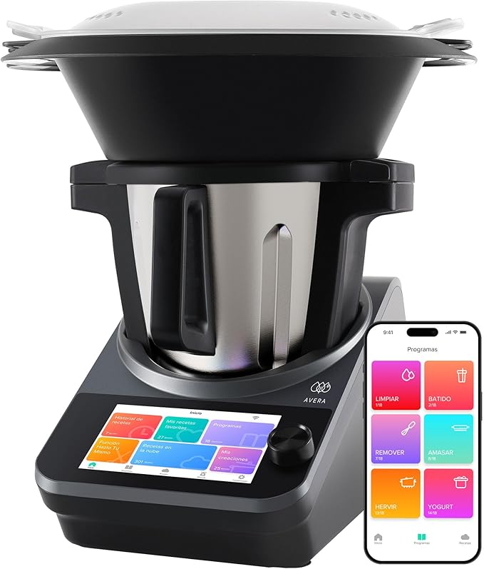 AVERA Chef Robot de Cocina Inteligente 4.7L, WiFi, Pantalla Táctil, 1850 Recetas, 19 Programas y 30 Funciones