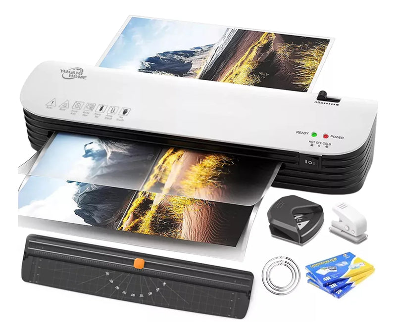 Laminadora Yuguo Home SL299 9”, Enmicadora Frío/Calor con 300 Micas y Cortador de Papel A4