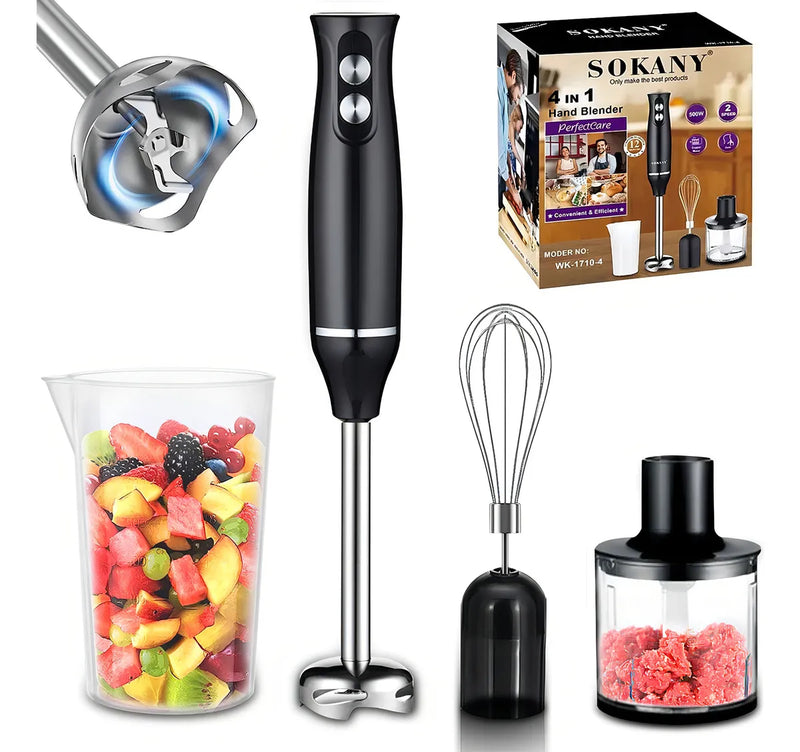 Kidomy Batidora de Inmersión 4 en 1, Licuadora Manual, Trituradora y Mezcladora, Negro