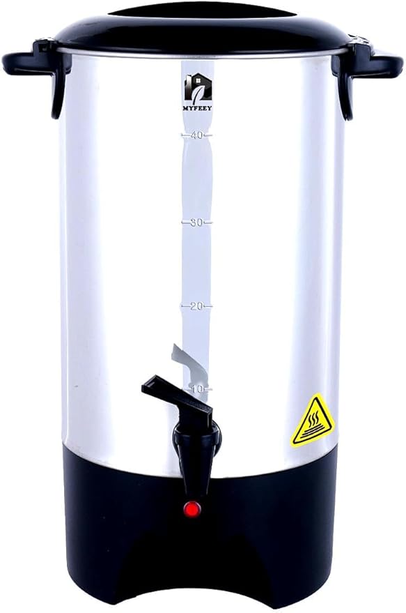 Cafetera Eléctrica Percoladora Myfeey Home 40 Tazas, Acero Inoxidable con Filtro Permanente Lavable
