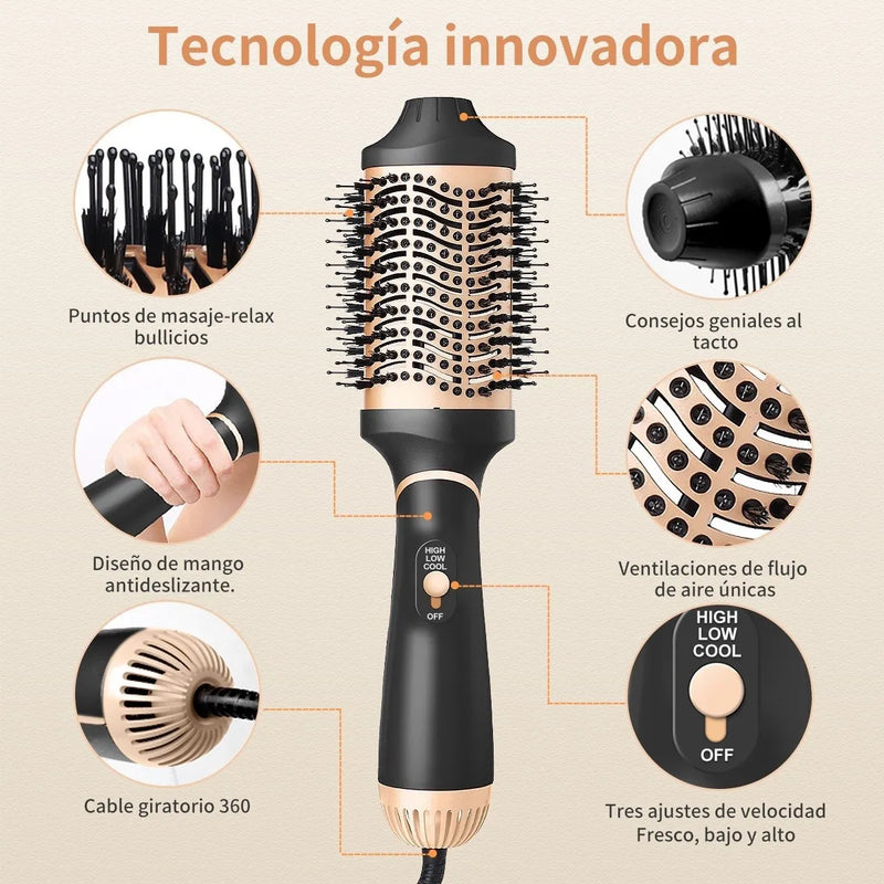 Cepillo Moldeador 4 en 1, Alacia, Riza, Seca y Peina