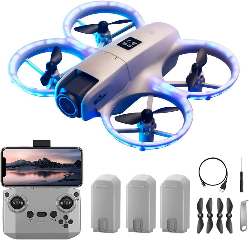 Mini Dron con Cámara 4K, Drone Portátil con 3 Baterías, Evitación Inteligente de Obstáculos