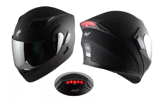 Casco Abatible con Luz LED Half Negro Mate Certificado DOT – WinnerBe