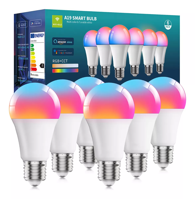 6 Smart Multicolor LED Wifi RGBCW Bulbs