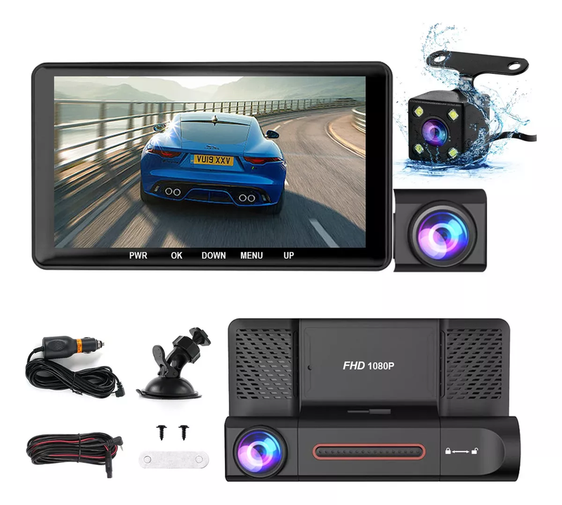 Cámara Dash HD 1080 para Coche de 3 Pantallas