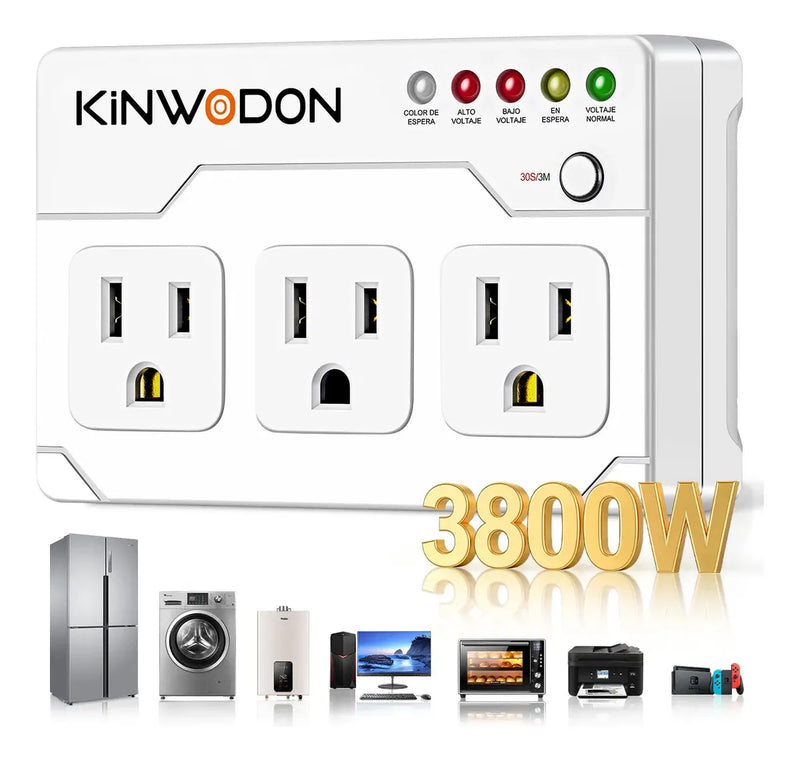 Protector de Voltaje 3800W 3 en 1 Kinwodon, Regulador para Equipos Electrónicos
