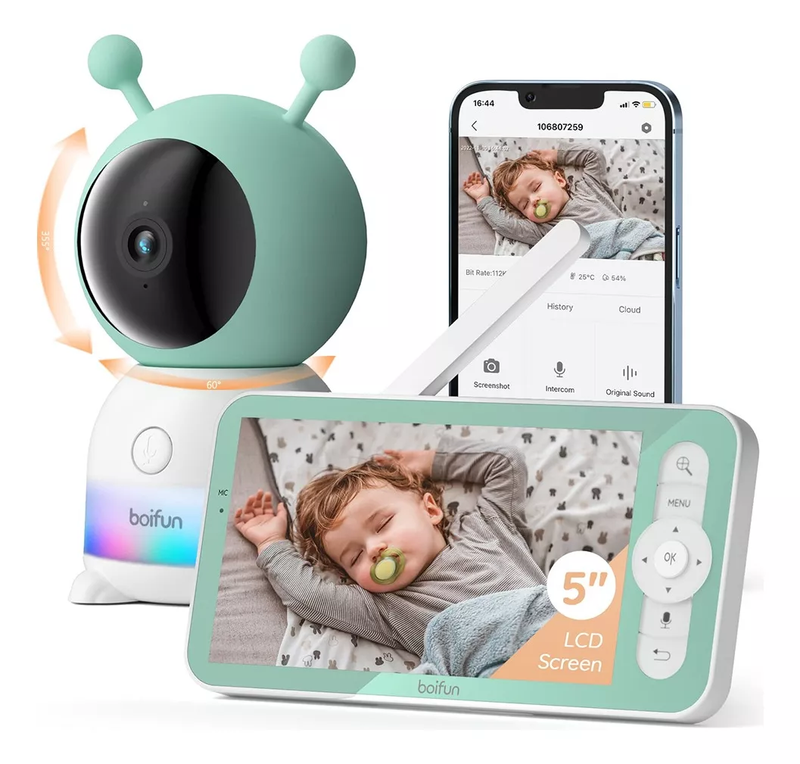 Monitor Para Bebé Inteligente Boifun de 5" 2K PTZ con Lámpara Nocturna