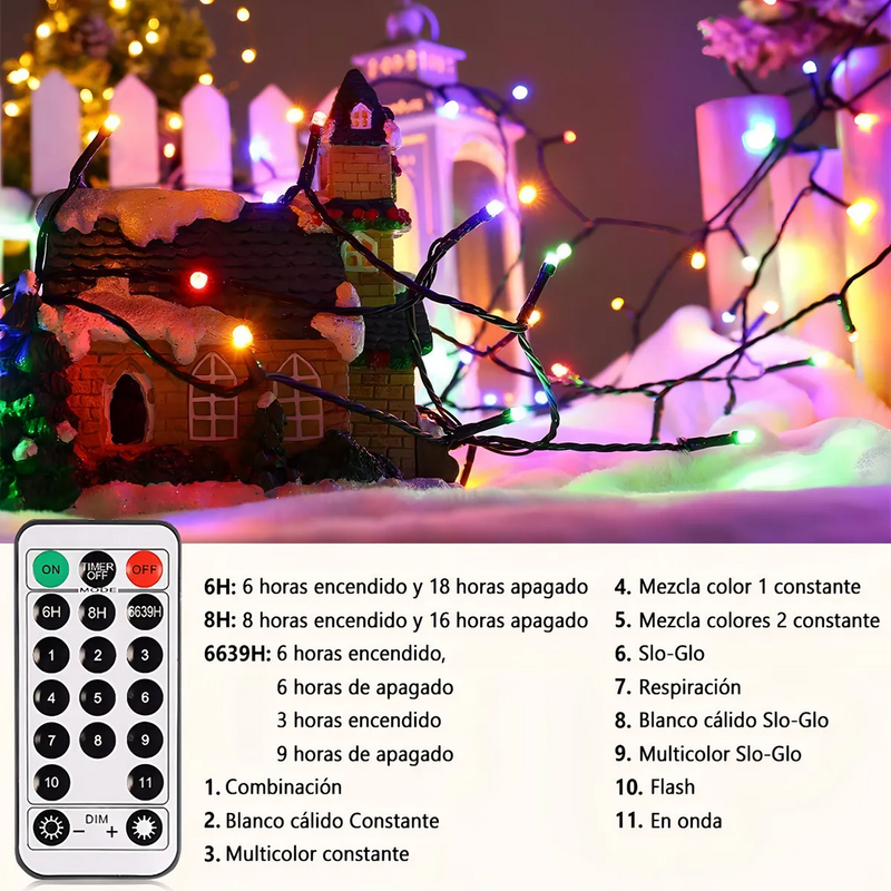 Guirnalda de Luces Navideña 20m 200 LEDS 11 Modos Exterior Impermeable