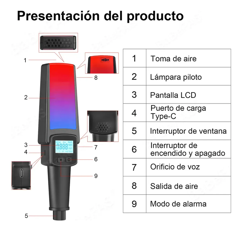 Alcoholímetro de Alta Precisión con Pantalla Digital MR803