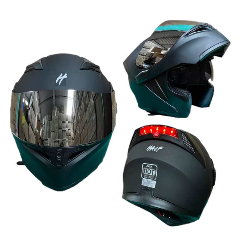 Flip-up Helmet with LED Light Half Matte Black DOT Certified