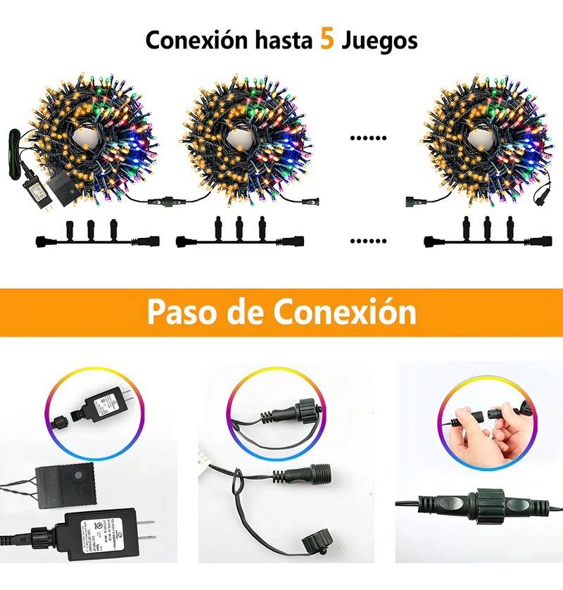 Guirnalda de Luces Navideña 20m 200 LEDS 11 Modos Exterior Impermeable
