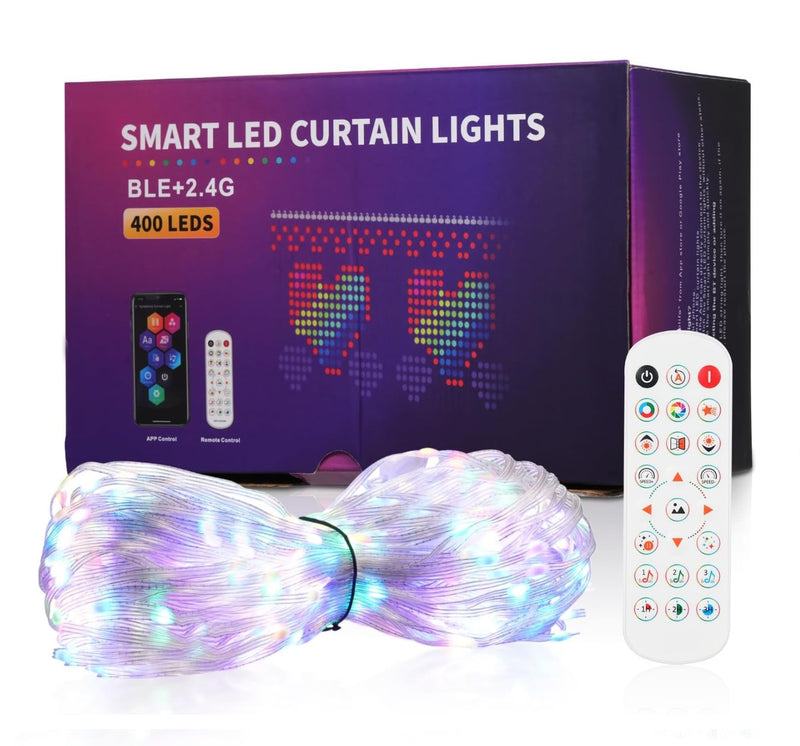 Smart and Waterproof LED Curtain Lights with RGB App, 400 LEDs
