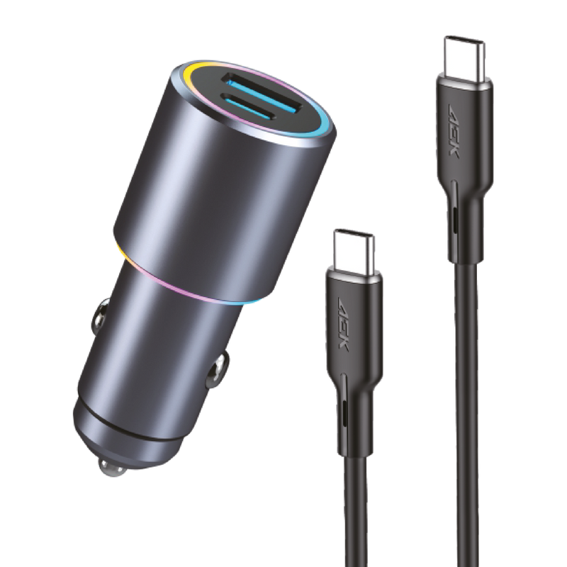 AEK CYBER Cargador Rápido para Automóvil USB+Tipo-C de 48W con Cable de 1m