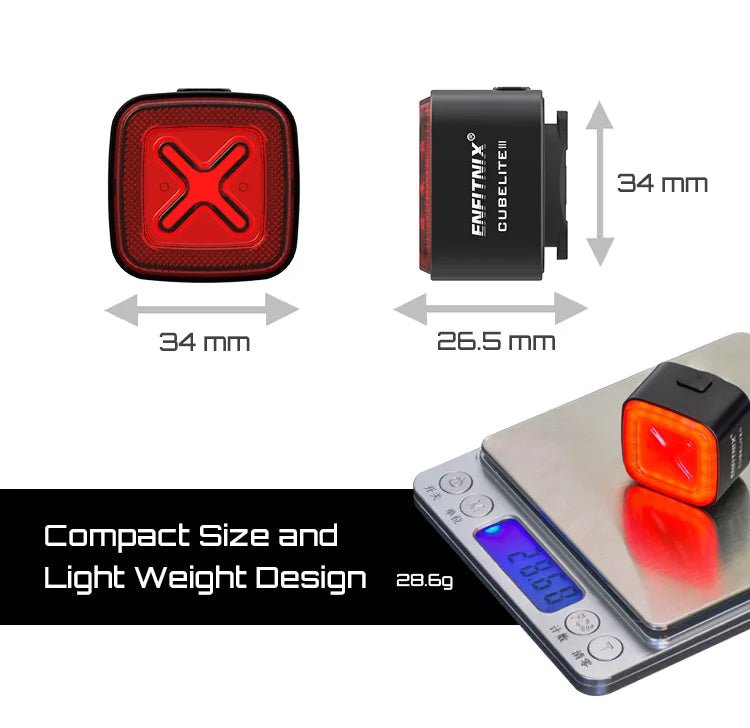 Luz LED Trasera Ultra Brillante Inteligente Enfitnix Cubelite III IPX6