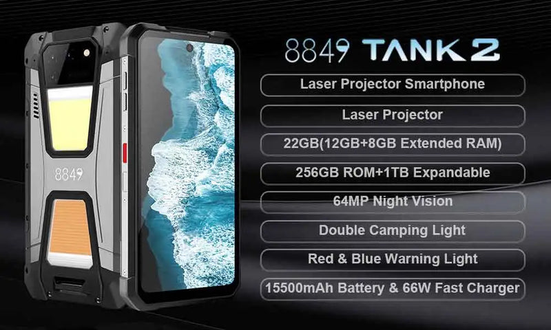 Celular 8849 Tank 2 con Proyector 22+256GB 6,8" IP68 4G 15500mAh