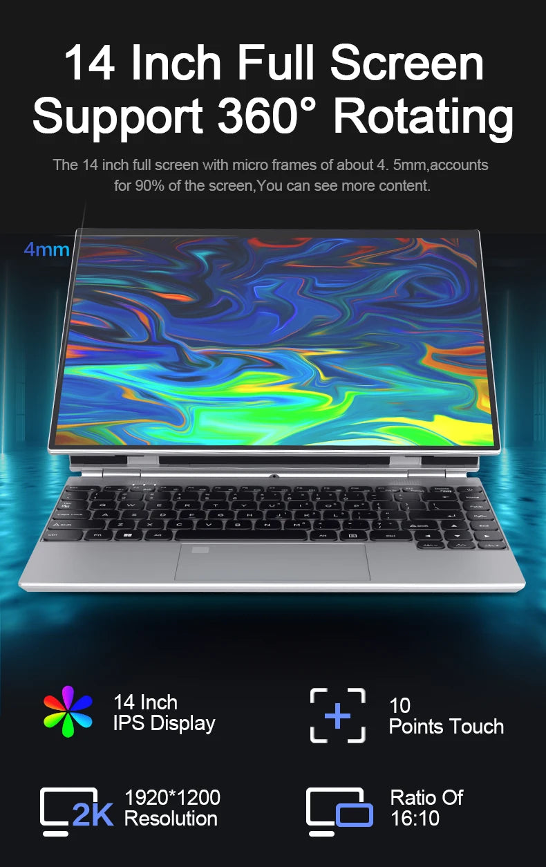 Laptop Crelander con Pantalla Táctil de 14" Windows 11 Intel Celeron N5105