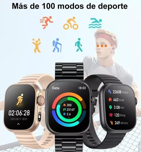 Smartwatch con Linterna LED y Pantalla HD de 2,01" Impermeable