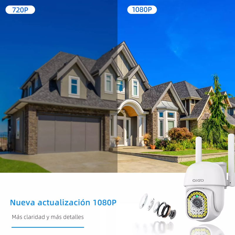 Cámara de Seguridad Inalámbrica QIGO para Exterior Wifi Impermeable