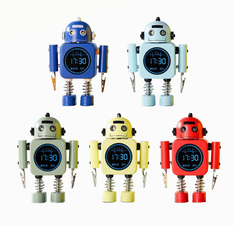 Metal Robot Alarm Clock with LED Digital Display
