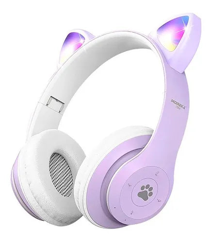 Audífonos de Orejas de Gato con Bluetooth y Luz LED