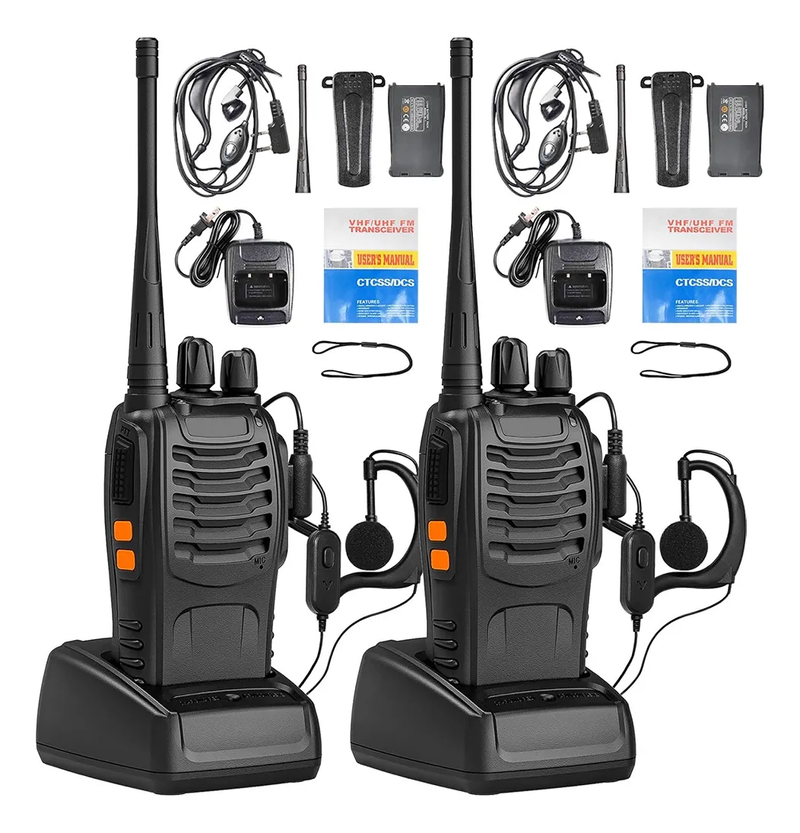 2 Radios Walkie Talkie BF-888S UHF Recargables con Linterna y Audífonos
