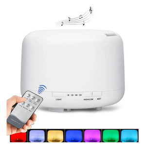 Difusor de Aroma Inteligente 500ml con Bluetooth, Humidificador Ultrasónico Blanco LED