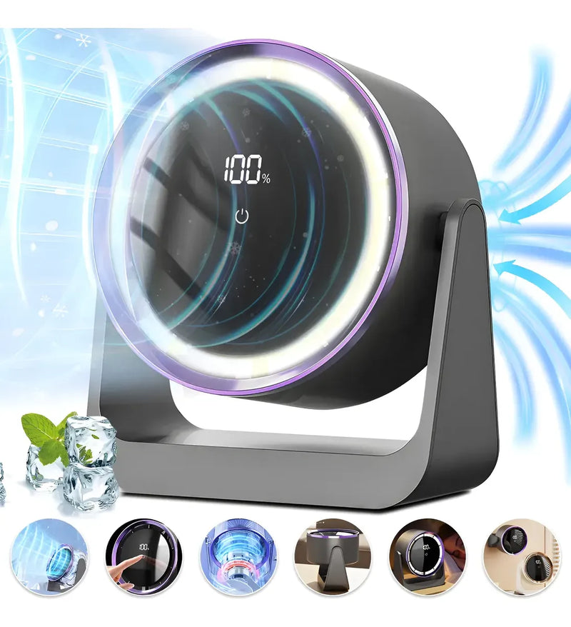 Ventilador de Escritorio USB Recargable 5 Velocidades con Luz LED