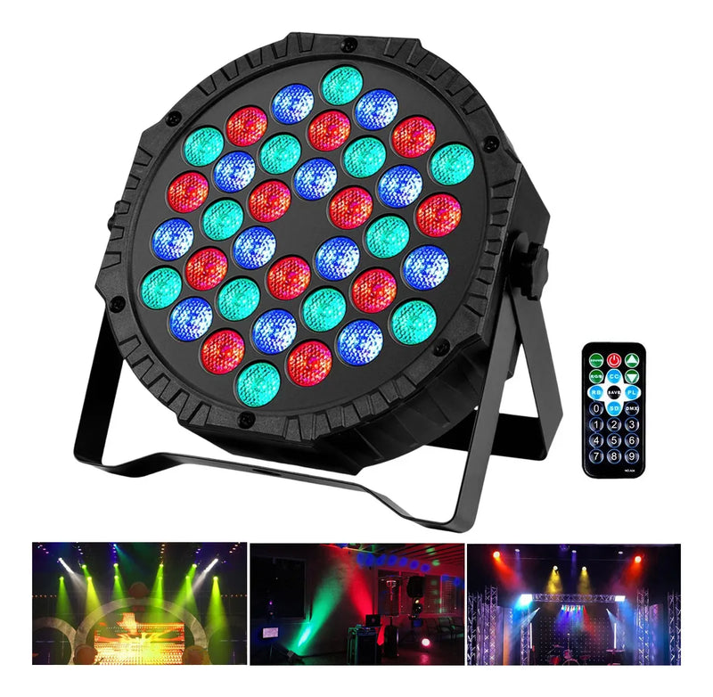 Luz LED de Escenario 36x1 RGB 36W con DMX, Control Remoto y Modo Rítmico