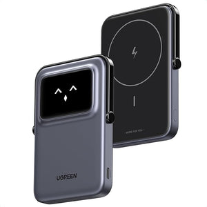 Cargador Portátil UGREEN 5000mAh Magnético con Pantalla TFT y Soporte, Carga Rápida 20W