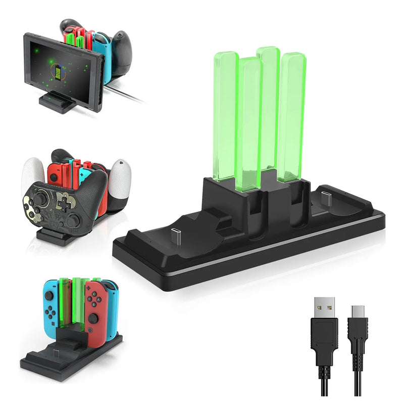 Base de Carga 6 en 1 para Joy-Con Nintendo Switch, Estación de Carga Rápida y Organizador