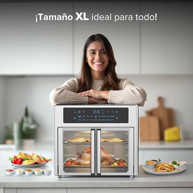 AVERA Freidora de Aire y Horno Eléctrico XL 25L con Puertas Francesas, Panel Digital 18 Funciones