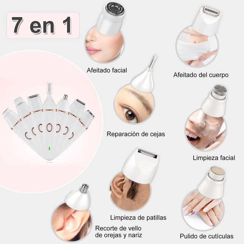 Depiladora Eléctrica Multifuncional 7 en 1 para Mujer, Kit Completo