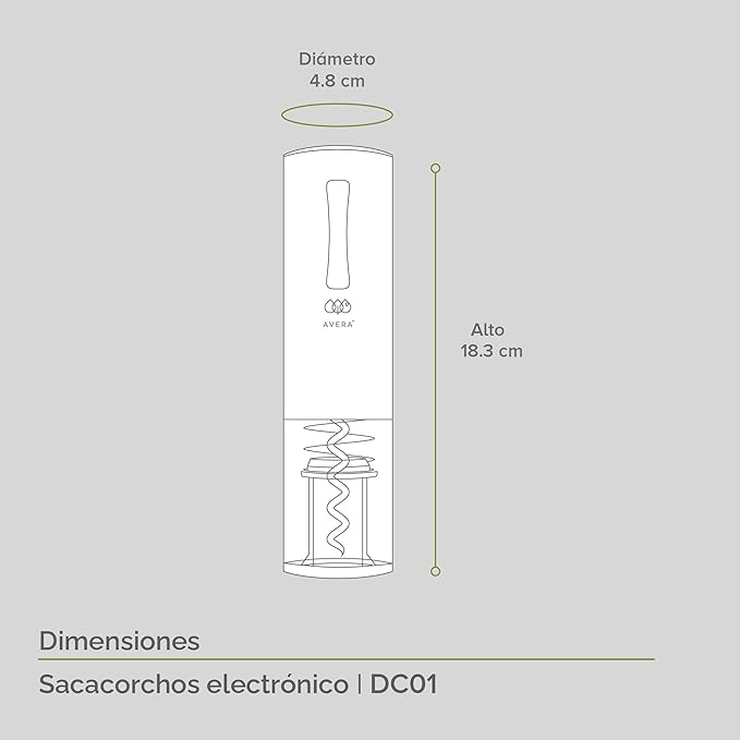 Sacacorchos Eléctrico Recargable AVERA con 3 Accesorios, Profesional e Inalámbrico para Vino