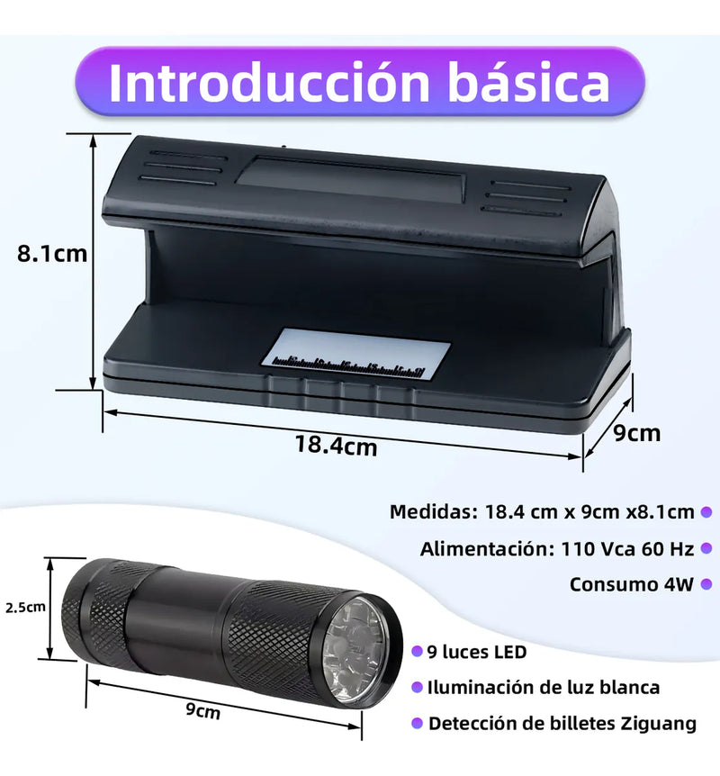 Lámpara UV Portátil, Detector de Billetes Falsos y Linterna Ultravioleta