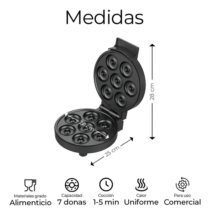 Mini Donera Eléctrica Antiadherente, Prepara Donas Fácil y Rápido