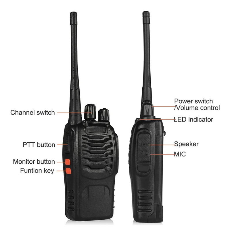 2 Radios Walkie Talkie BF-888S UHF Recargables con Linterna y Audífonos
