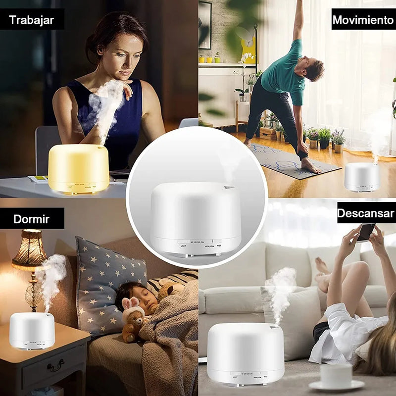 Difusor de Aroma Inteligente 500ml con Bluetooth, Humidificador Ultrasónico Blanco LED