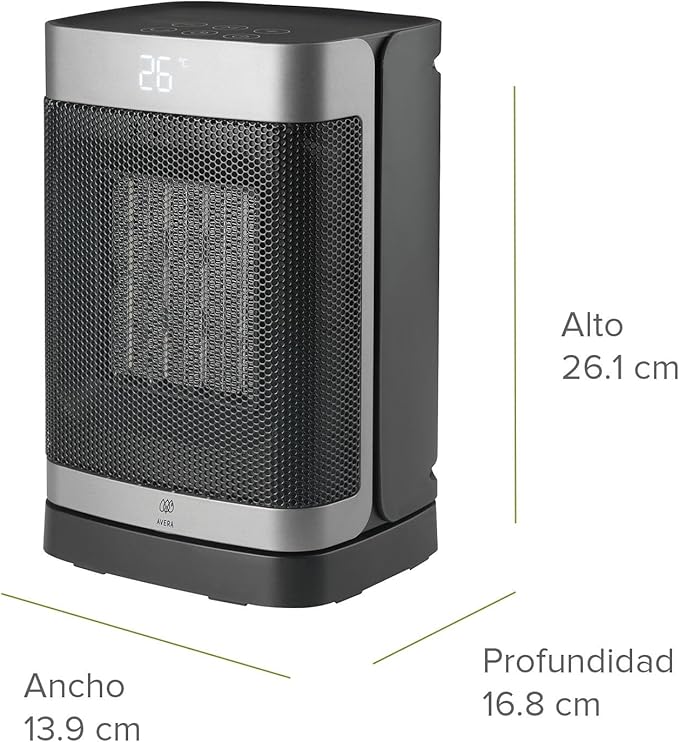 Calentador Eléctrico Portátil AVERA CAL03 con Control Remoto, Pantalla Digital y 2 Potencias