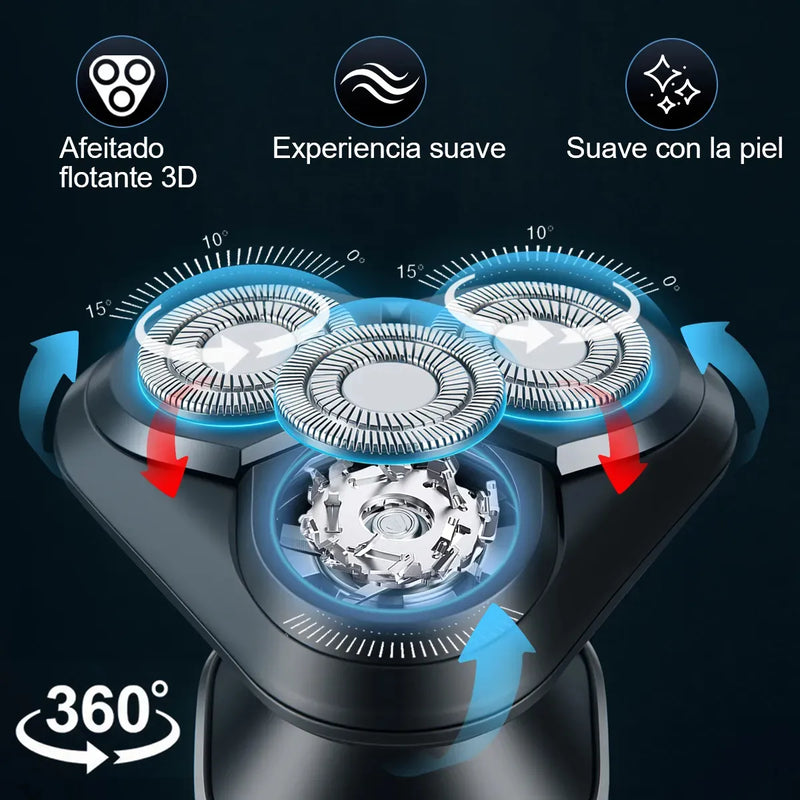 Rasuradora Eléctrica Hombre IPX7 Recargable Kit 3 en 1 Barba y Nariz
