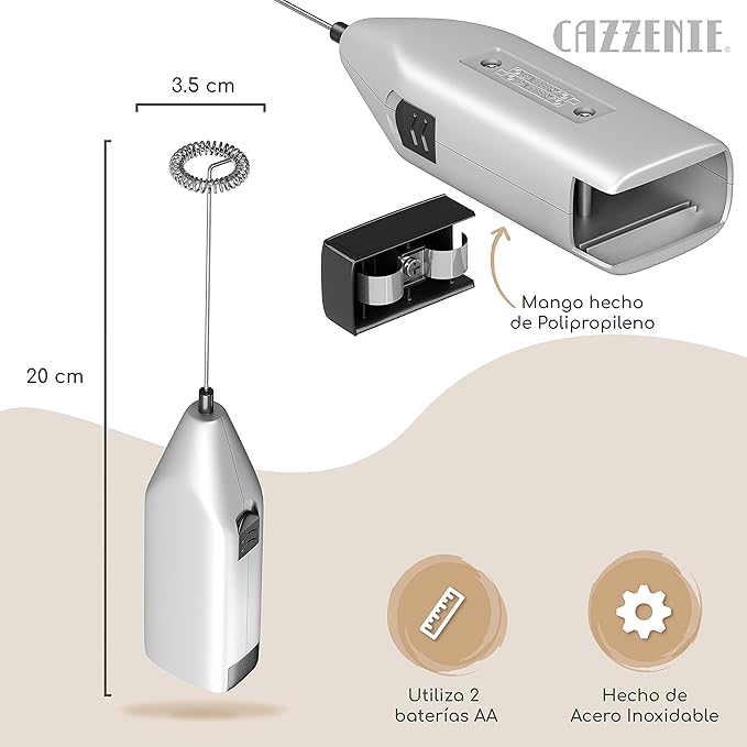 Cazzenie Espumador de Leche Eléctrico de Acero Inoxidable, Batidor de Mano