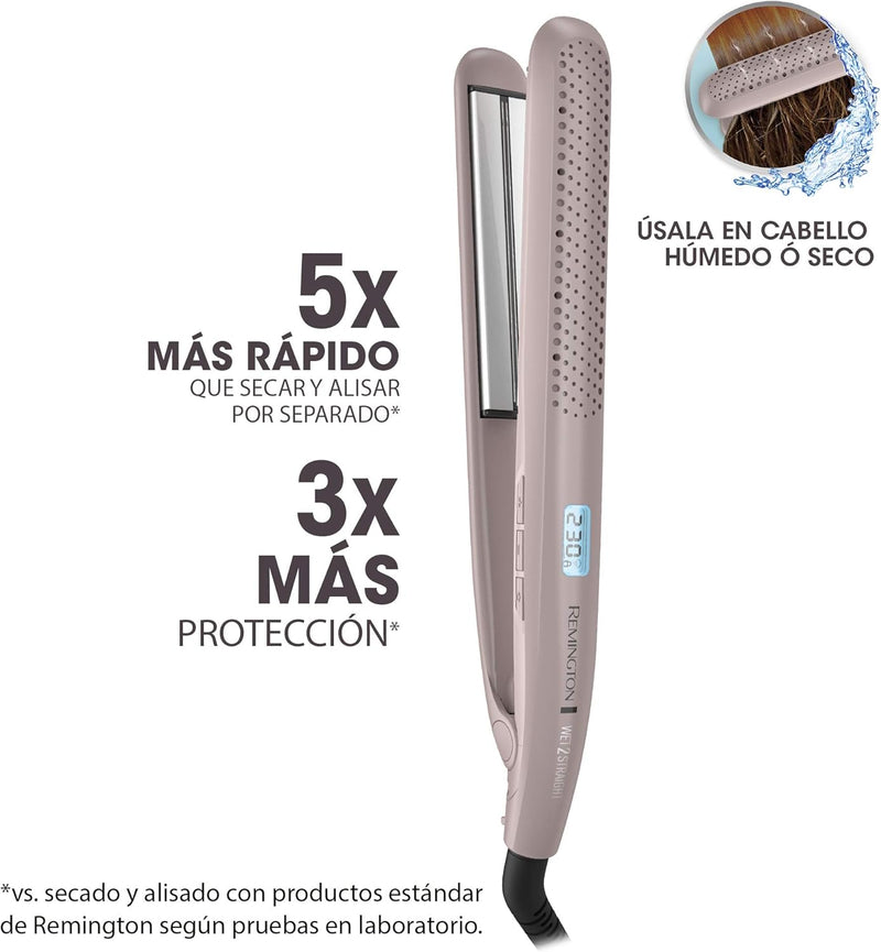 Plancha Alaciadora Remington Wet2Straight S27A, Seca y Alisa en un Solo Paso con Placas de Cerámica y Tecnología Antifrizz