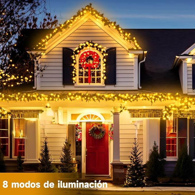 Luces Solares LED ELECGO 2x10M, Blanco Cálido, 8 Modos, IP65 Impermeable