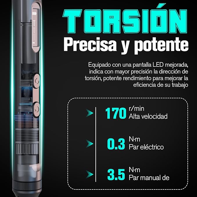 Destornillador Eléctrico de Precisión 52 en 1 Homtronics, Recargable, Inalámbrico y con Luz LED