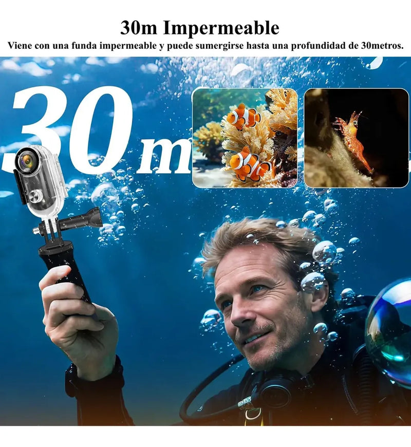 Mini Cámara Corporal 4K HD WiFi Impermeable IP67, Videocámara Portátil