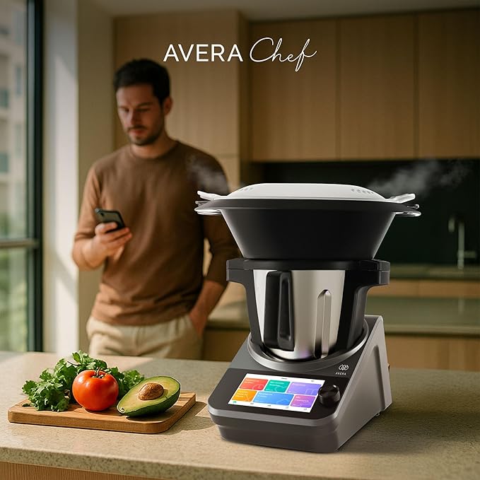 AVERA Chef Robot de Cocina Inteligente 4.7L, WiFi, Pantalla Táctil, 1850 Recetas, 19 Programas y 30 Funciones